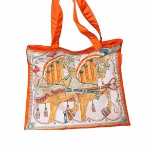 Fashion Orange Tote Bag with Horse Print